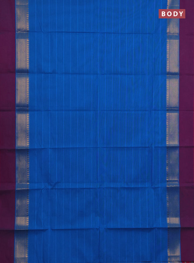Chettinad cotton saree cs blue and purple with plain body and zari woven simple border