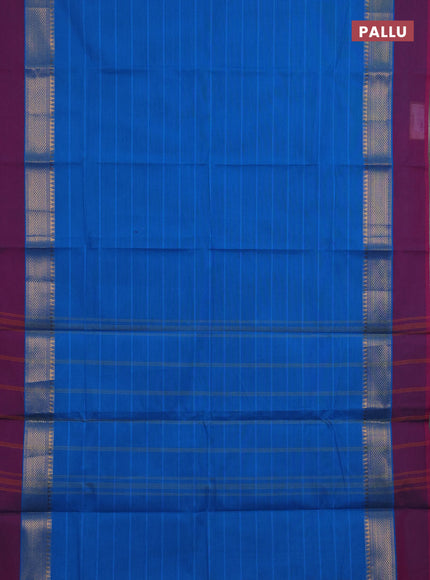 Chettinad cotton saree cs blue and purple with plain body and zari woven simple border