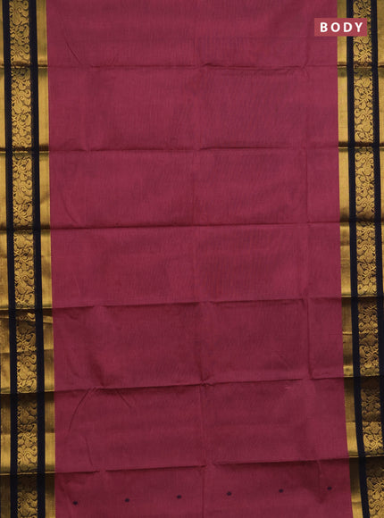 Chettinad cotton saree mauve pink and navy blue with thread woven buttas and zari woven border