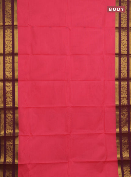 Chettinad cotton saree peach pink and wine shade with thread woven buttas and zari woven border