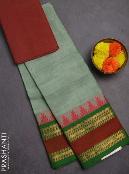 Chettinad cotton saree green shade and green maroon with plain body and rettapet zari woven border
