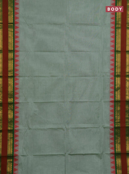 Chettinad cotton saree green shade and green maroon with plain body and rettapet zari woven border
