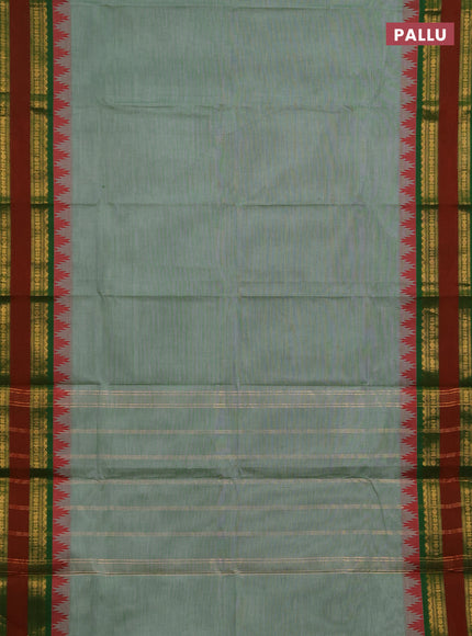 Chettinad cotton saree green shade and green maroon with plain body and rettapet zari woven border
