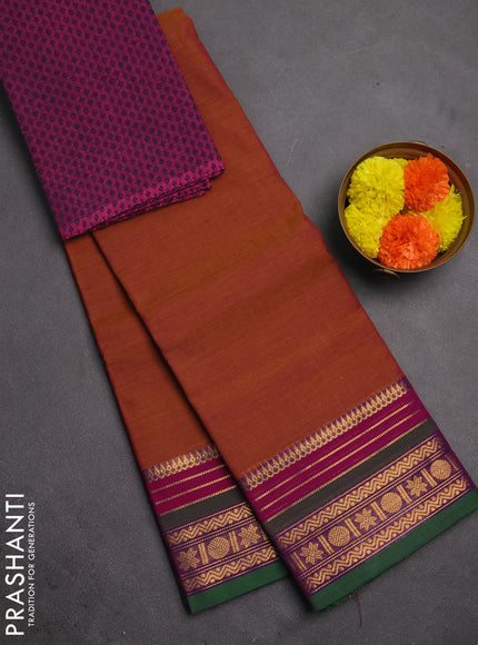 Chettinad cotton saree honey shade and green purple with plain body and zari woven border