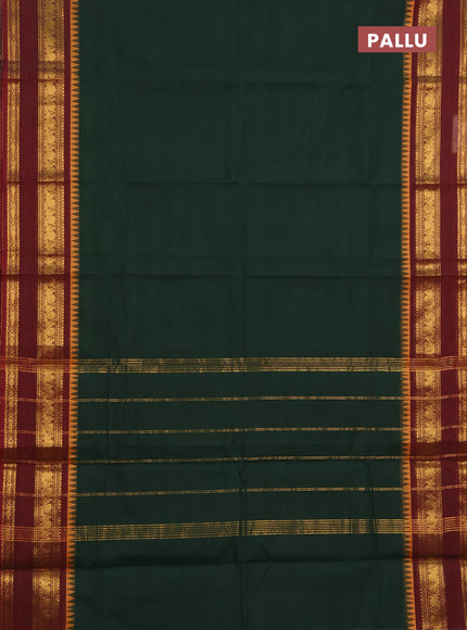 Chettinad cotton saree bottle green and maroon with plain body and rettapet zari woven border