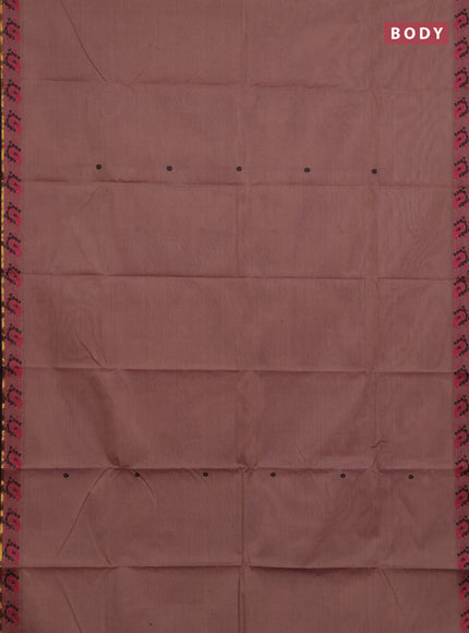 Chettinad cotton saree rosy brown and wine shade with thread woven buttas and zari woven simple border