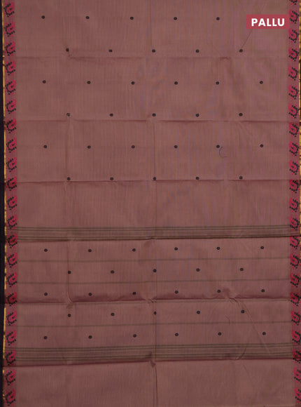 Chettinad cotton saree rosy brown and wine shade with thread woven buttas and zari woven simple border