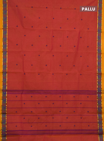 Chettinad cotton saree dual shade of pink and mustard yellow with thread woven buttas and zari woven simple border