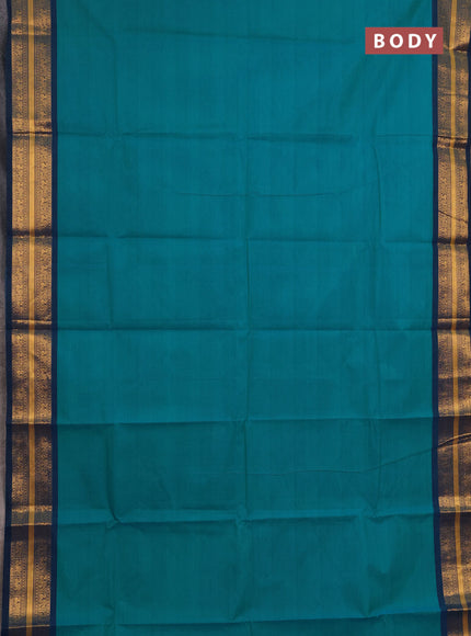 Chettinad cotton saree teal blue and peacock blue with plain body and zari woven border