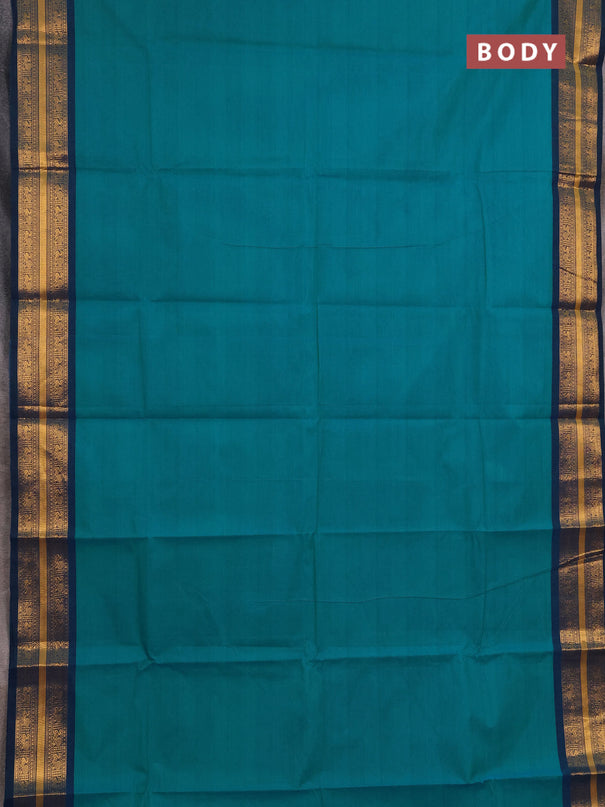 Chettinad cotton saree teal blue and peacock blue with plain body and zari woven border
