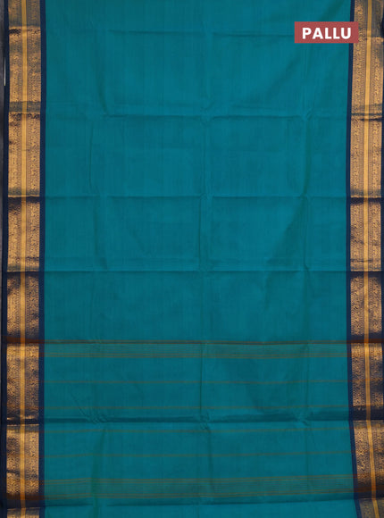 Chettinad cotton saree teal blue and peacock blue with plain body and zari woven border
