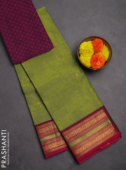 Chettinad cotton saree mehendi green and magenta pink with plain body and zari woven border