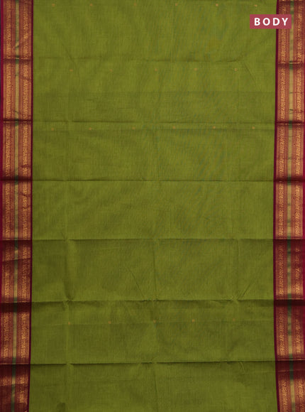 Chettinad cotton saree mehendi green and magenta pink with plain body and zari woven border