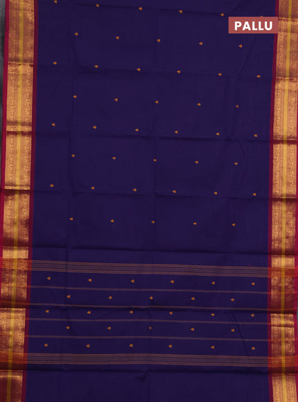 Chettinad cotton saree blue and magenta pink with thread woven buttas and zari woven border