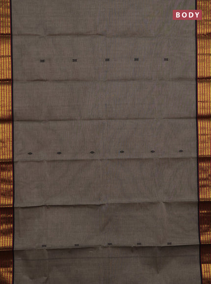 Chettinad cotton saree grey shade and black magenta pink with thread woven buttas and zari woven border