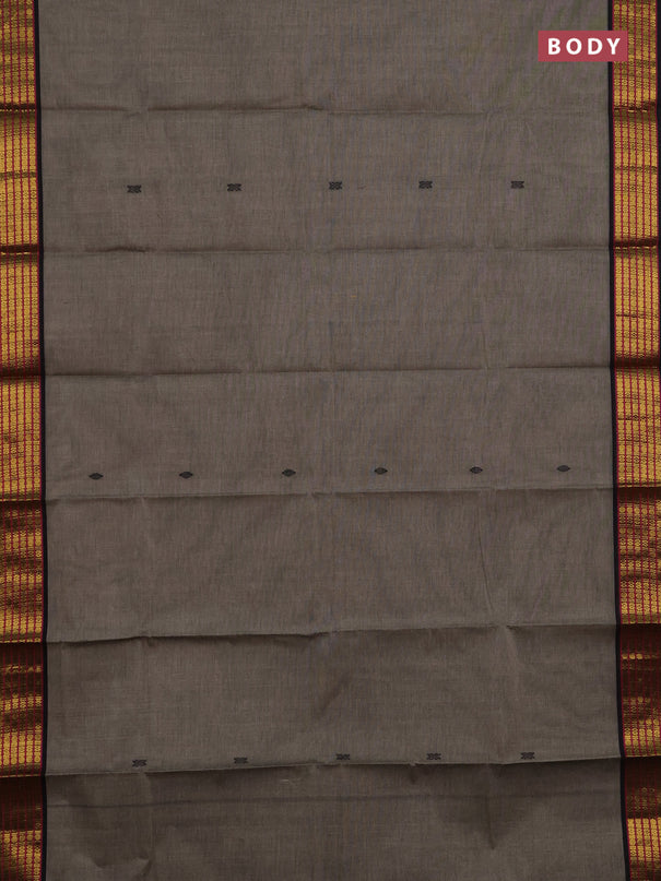 Chettinad cotton saree grey shade and black magenta pink with thread woven buttas and zari woven border