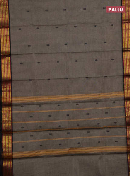 Chettinad cotton saree grey shade and black magenta pink with thread woven buttas and zari woven border