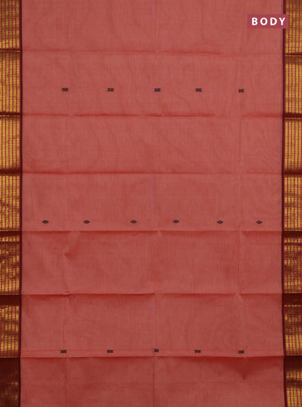 Chettinad cotton saree rust shade and deep maroon with thread woven buttas and zari woven border