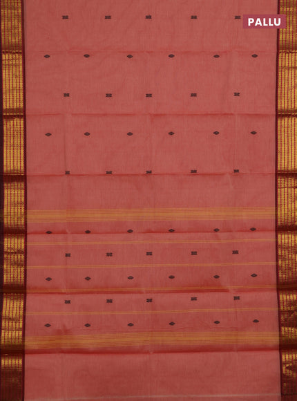 Chettinad cotton saree rust shade and deep maroon with thread woven buttas and zari woven border