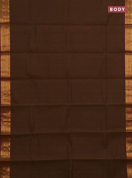Chettinad cotton saree dark mustard and dual shade of purple with thread woven buttas and zari woven border