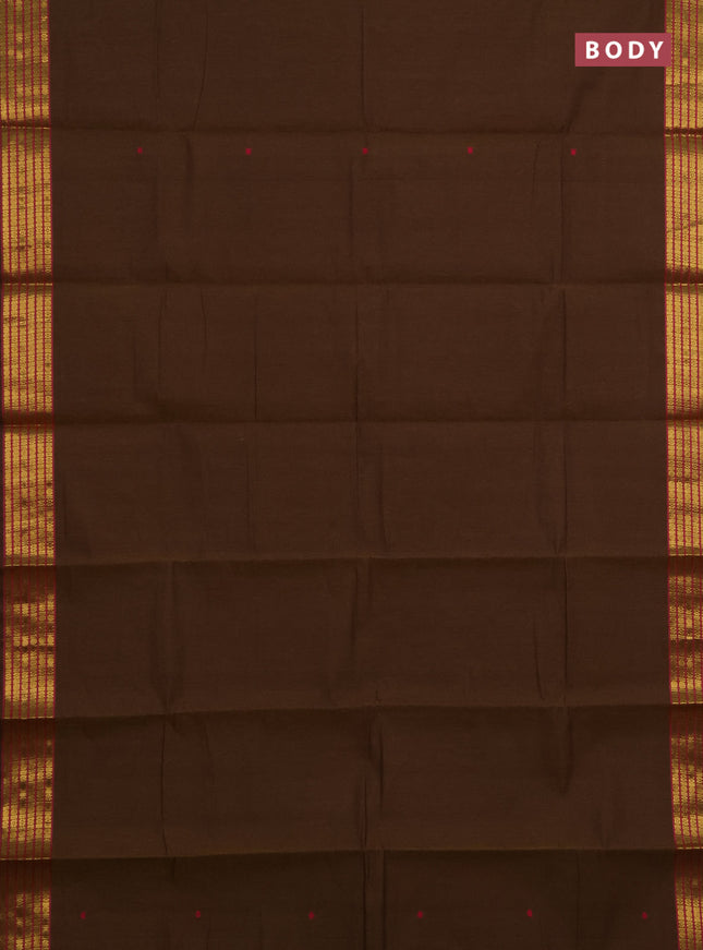 Chettinad cotton saree dark mustard and dual shade of purple with thread woven buttas and zari woven border