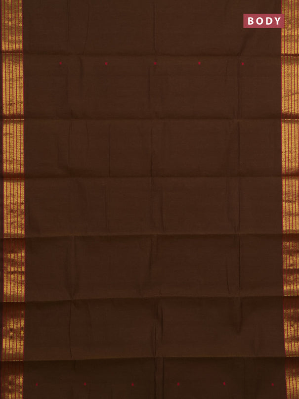 Chettinad cotton saree dark mustard and dual shade of purple with thread woven buttas and zari woven border