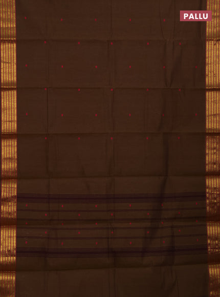 Chettinad cotton saree dark mustard and dual shade of purple with thread woven buttas and zari woven border