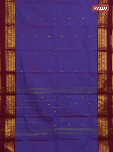 Chettinad cotton saree dual shade of blue and dark magenta pink with thread woven buttas and rettapet zari woven border