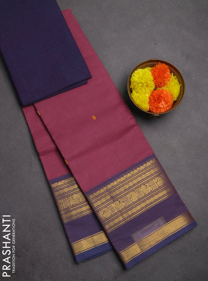 Chettinad cotton saree mauve pink and dual shade of blue with thread woven buttas and rettapet zari woven border