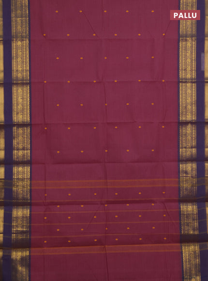 Chettinad cotton saree mauve pink and dual shade of blue with thread woven buttas and rettapet zari woven border