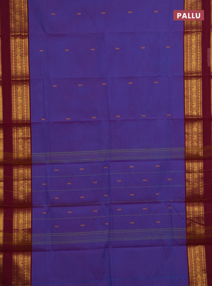 Chettinad cotton saree dual shade of blue and dark magenta pink with thread woven buttas and rettapet zari woven border