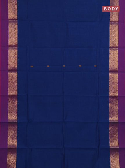 Chettinad cotton saree peacock blue and purple with thread woven buttas and zari woven simple border
