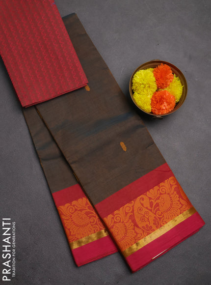 Chettinad cotton saree dual shade of bluish rust and pink with thread woven buttas and thread & zari woven border