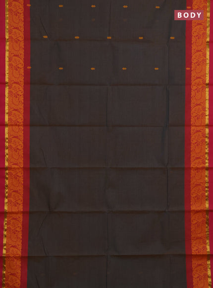 Chettinad cotton saree dual shade of bluish rust and pink with thread woven buttas and thread & zari woven border