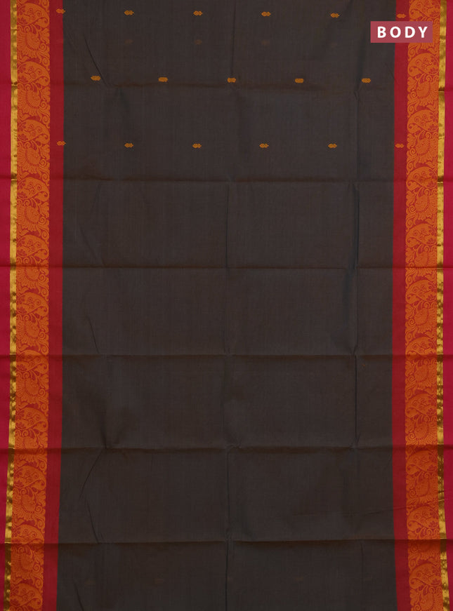 Chettinad cotton saree dual shade of bluish rust and pink with thread woven buttas and thread & zari woven border