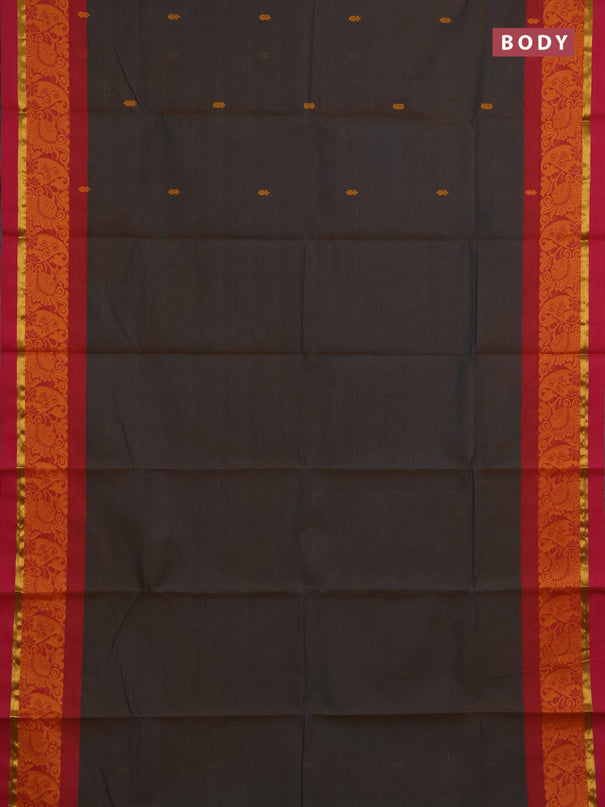 Chettinad cotton saree dual shade of bluish rust and pink with thread woven buttas and thread & zari woven border