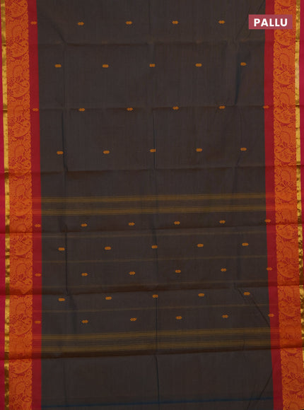 Chettinad cotton saree dual shade of bluish rust and pink with thread woven buttas and thread & zari woven border