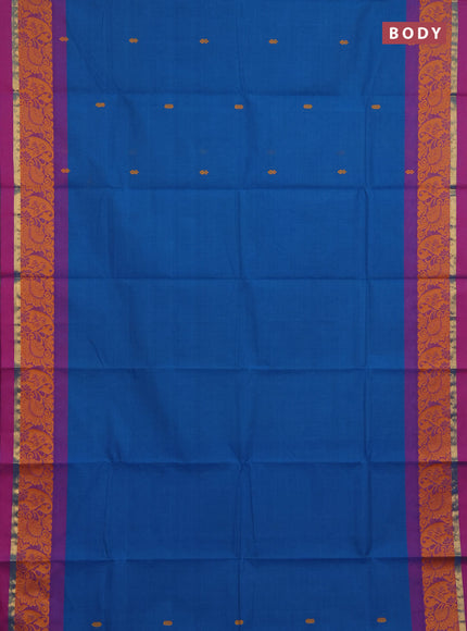 Chettinad cotton saree cs blue and purple with thread woven buttas and thread & zari woven border