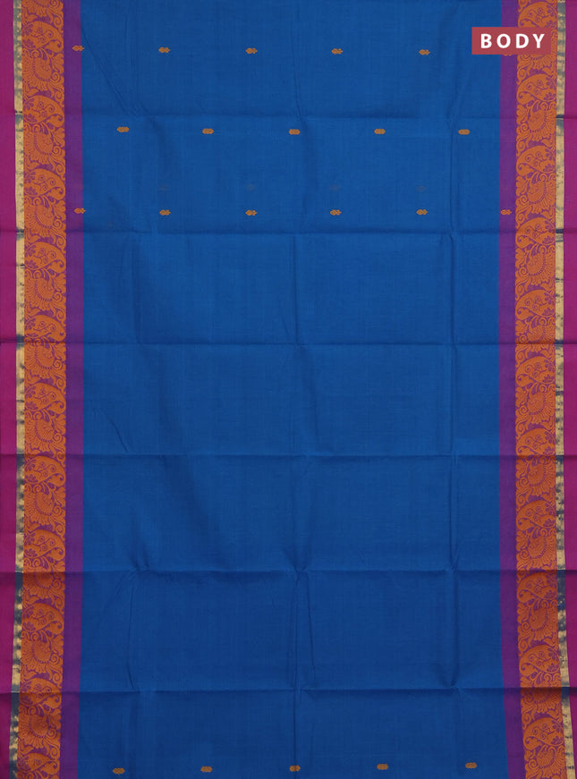 Chettinad cotton saree cs blue and purple with thread woven buttas and thread & zari woven border