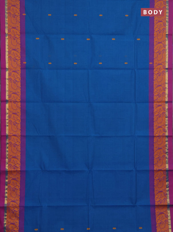 Chettinad cotton saree cs blue and purple with thread woven buttas and thread & zari woven border