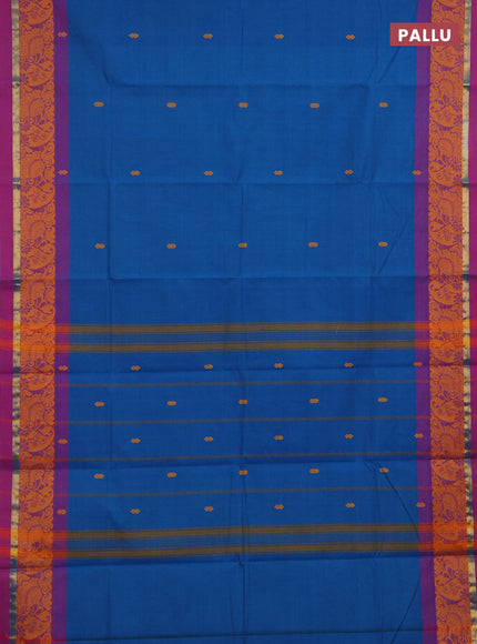 Chettinad cotton saree cs blue and purple with thread woven buttas and thread & zari woven border
