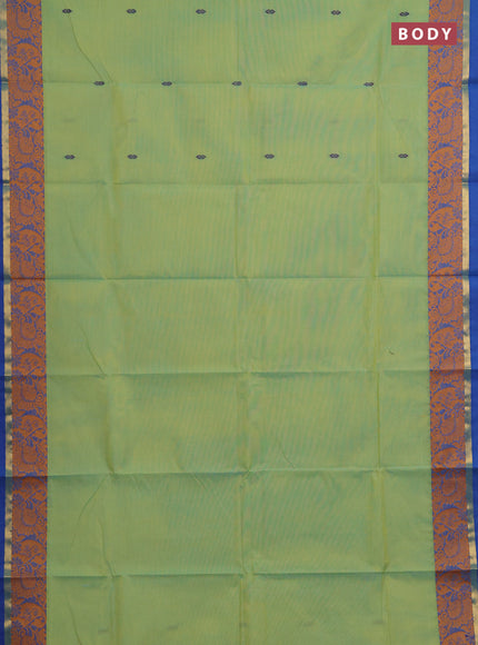 Chettinad cotton saree pista green and blue with thread woven buttas and thread & zari woven border