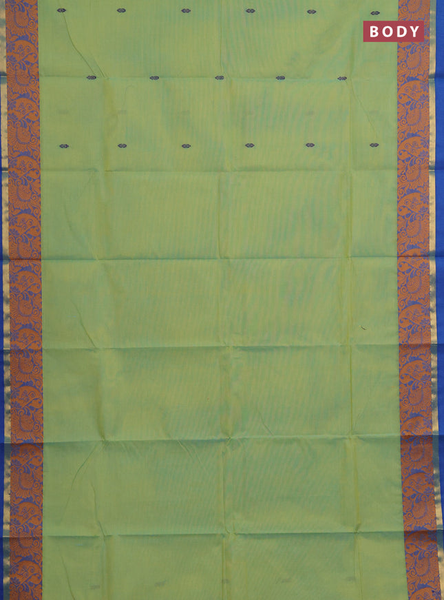 Chettinad cotton saree pista green and blue with thread woven buttas and thread & zari woven border