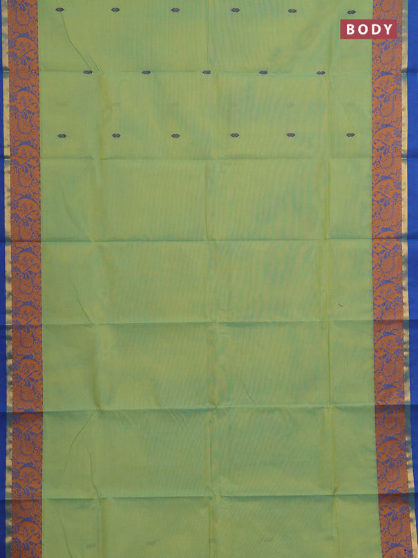 Chettinad cotton saree pista green and blue with thread woven buttas and thread & zari woven border