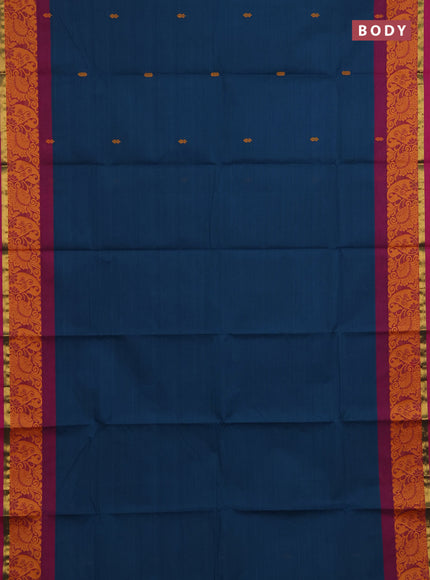 Chettinad cotton saree peacock green and magenta pink with thread woven buttas and thread & zari woven border