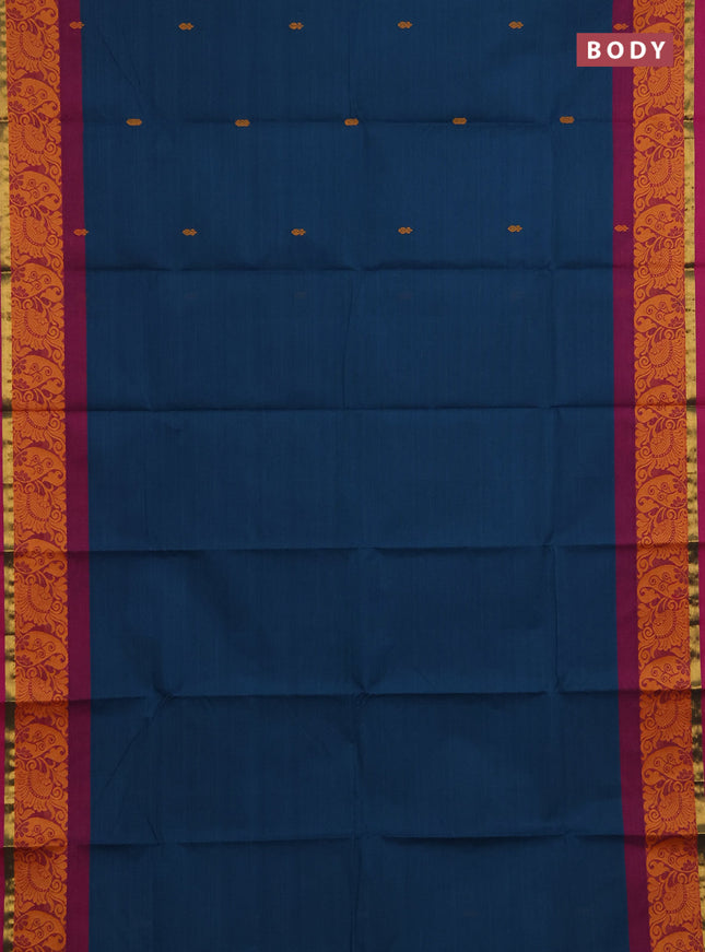 Chettinad cotton saree peacock green and magenta pink with thread woven buttas and thread & zari woven border
