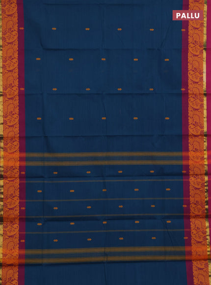 Chettinad cotton saree peacock green and magenta pink with thread woven buttas and thread & zari woven border