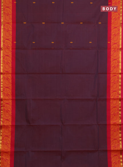 Chettinad cotton saree dual shade of wine and pink yellow with thread woven buttas and thread & zari woven border