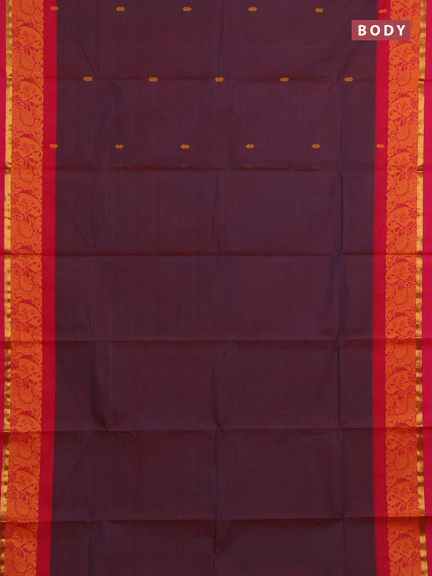 Chettinad cotton saree dual shade of wine and pink yellow with thread woven buttas and thread & zari woven border