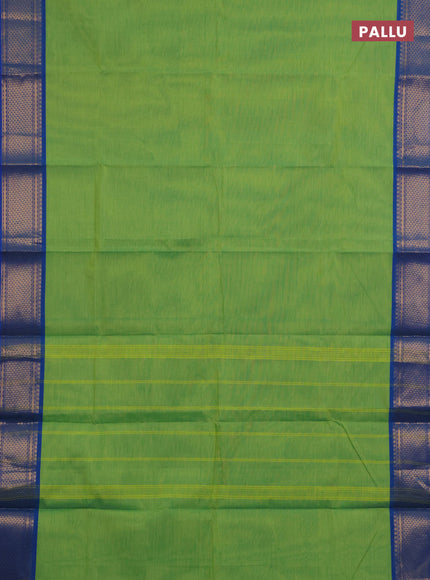 Chettinad cotton saree light green and blue with plain body and zari woven border